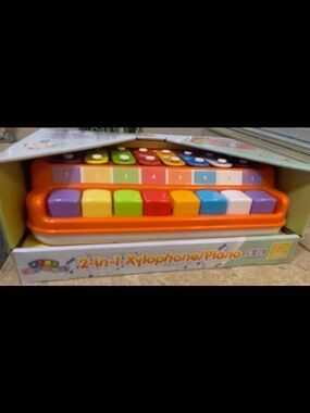 New! Play Right 2-in-1 Xylophone & Piano. Orange / Yellow / Blue Plastic Design.